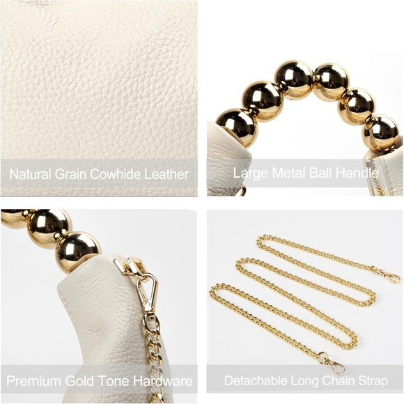 ⚡ Women's Top Handle Chain Pearl Strap Leather Crossbody Tote White Bag - Picture 3 of 7